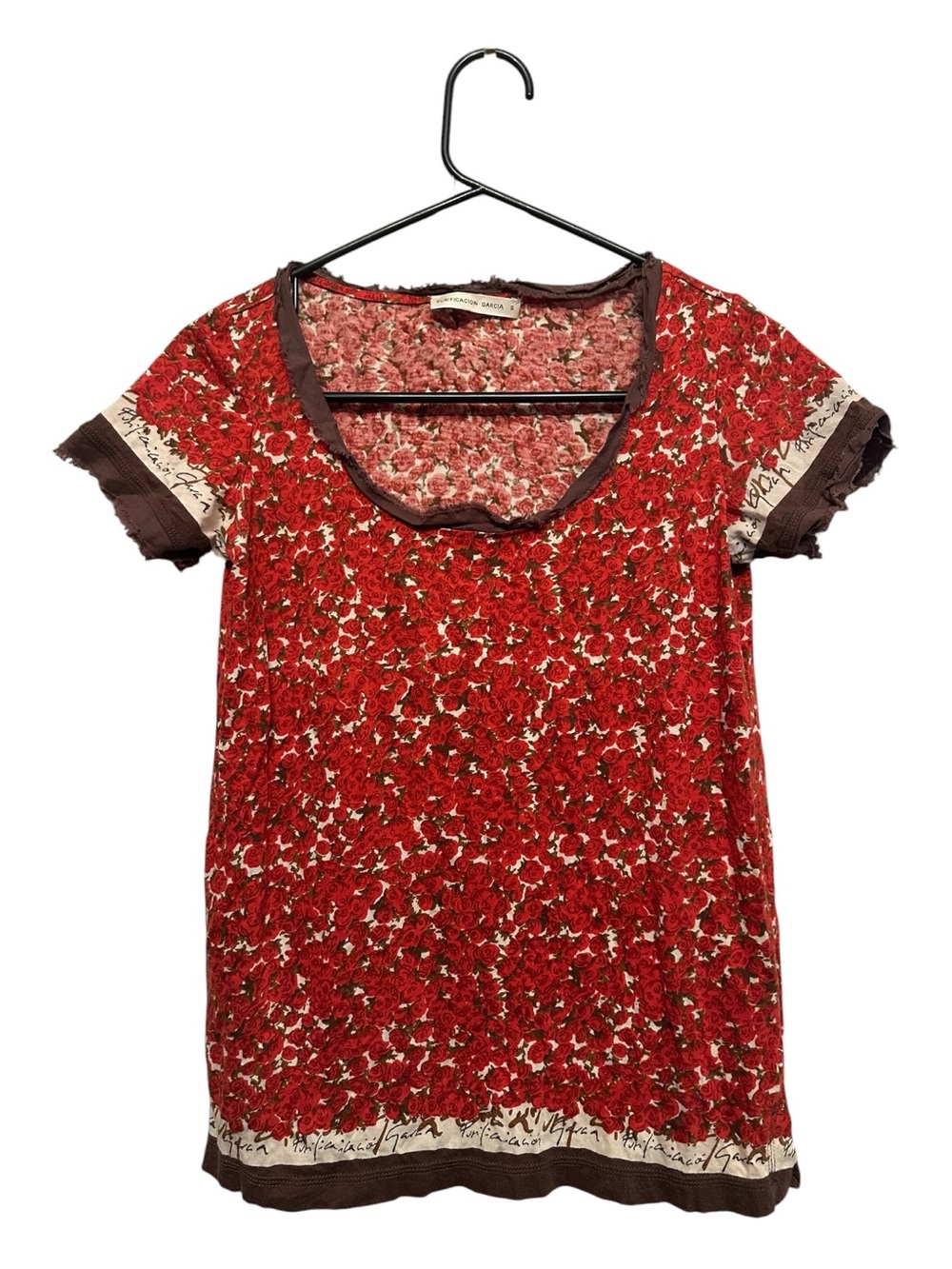 Vintage Y2K Purification Garcia Red Floral Short Sleeve Tee Size Small
